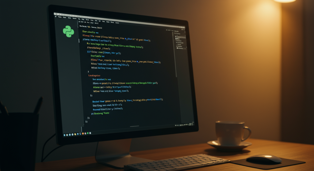 An educational infographic on Basic Python Programming featuring: Python Syntax: Print statements (print("Hello World")), variables (x = 5), and loops (for i in range(5)) Data Types: Strings, integers, lists, and dictionaries with examples Control Structures: If-else conditions and while loops with flowcharts.