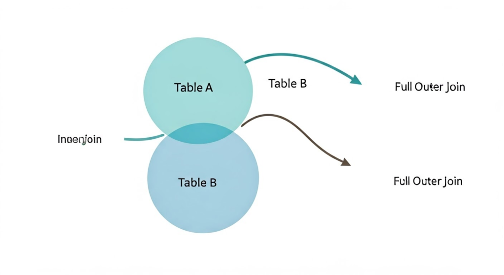 An infographic explaining MySQL Join Types featuring: Visual diagrams of INNER, LEFT, RIGHT, and FULL JOINs with Venn-like representations Color-coded tables (Customers & Orders) showing matched/unmatched rows SQL syntax examples for each join type Use-case scenarios (e.g., 'Use LEFT JOIN to include all customers even without orders')