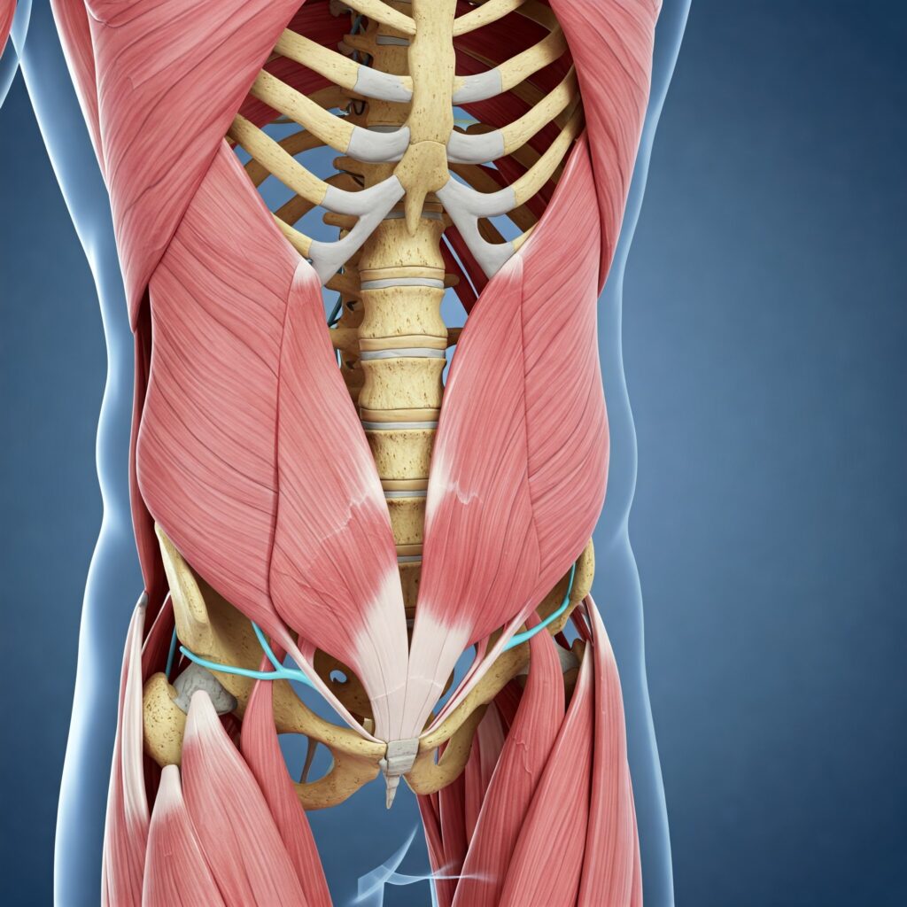 An educational infographic on Bones and Muscles featuring: Skeletal System: Labeled diagram of human skeleton with bone types (long, short, flat) Muscle Types: Striated (skeletal), smooth (organs), and cardiac (heart) tissue illustrations Joints & Movement: Hinge (elbow), ball-and-socket (hip) joints with motion arrows Real-World Connections: Fracture healing, muscle growth, and posture tips.