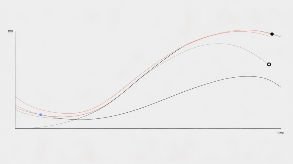 A detailed velocity-time graph showing three motion phases: Acceleration - upward sloping line (positive gradient) Constant Velocity - flat horizontal line Deceleration - downward sloping line (negative gradient) Key features labeled: gradient=acceleration, area under graph=distance. Includes example calculations and units (m/s², m/s)."