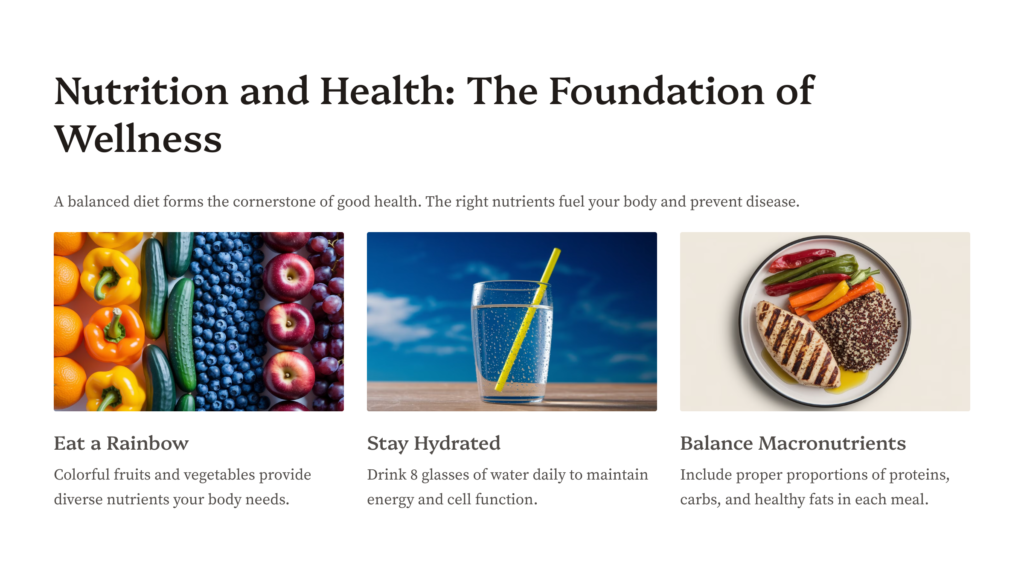 A colorful infographic titled 'Nutrition and Health: The Foundation of Wellness